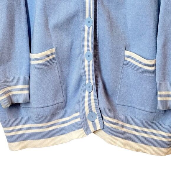 Sandro Paris Opera 'LOVE' Varsity Striped Cardigan Sweater Blue & White L - Picture 6 of 16